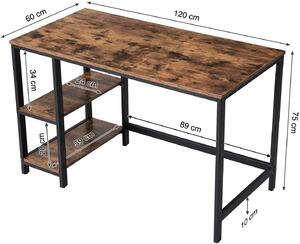 VASAGLE Psací stůl industriální hnědý 120x60 cm