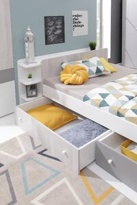 Studentská postel s úložným prostorem Beta 120x200cm - bílá/dub wilton/šedá