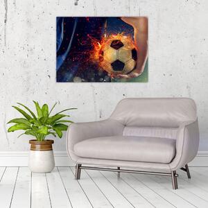 Obraz - Fotbalový míč v ohni (70x50 cm)
