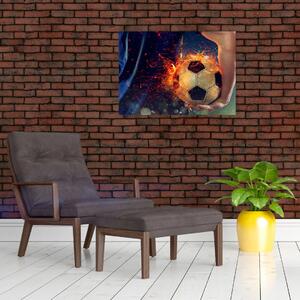 Obraz - Fotbalový míč v ohni (70x50 cm)