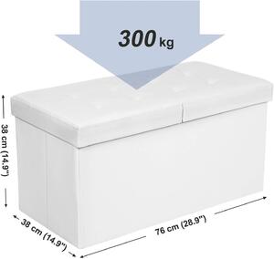 SONGMICS Úložný sedací box čalouněný skládací 76x38 cm bílý dělené víko