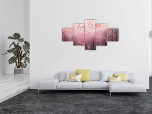 Obraz - Jeleni v záři zapadajícího slunce (125x70 cm)