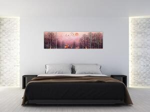 Obraz - Jeleni v záři zapadajícího slunce (170x50 cm)