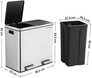 SONGMICS Odpadkový koš na tříděný odpad 2 x 24 L stříbrno/černý