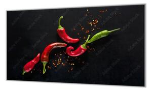 Ochranná deska papričky chilli tmavý podklad - 52x60cm / S lepením na zeď