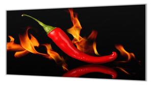Ochranná deska chilli v ohni - 52x60cm / S lepením na zeď