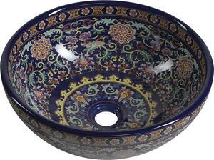 Sapho PRIORI keramické umyvadlo, průměr 41 cm, 15 cm, fialová s ornamenty PI022