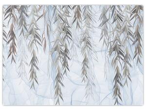Obraz - Vrbové větvičky v modrém pozadí (70x50 cm)