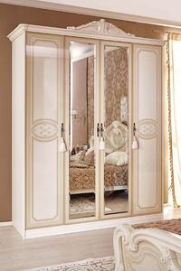 Čtyřdveřová skříň Elizabeth s kombinovanými dveřmi a ozdobnými lištami - béžová
