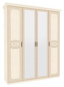 Čtyřdveřová skříň Elizabeth s kombinovanými dveřmi a ozdobnými lištami - béžová