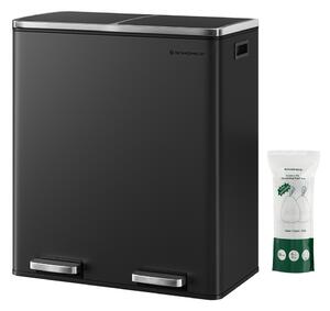 Koš na separování odpadu SORT, 2x30l+pytle na odpadky, černá/stříbrná SongmicsHome