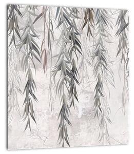 Obraz - Vrbové větvičky v šedé omítce (30x30 cm)
