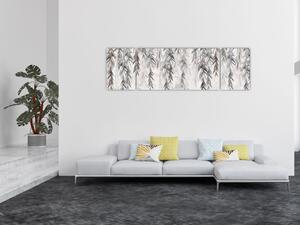 Obraz - Vrbové větvičky v šedé omítce (170x50 cm)