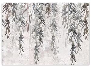 Obraz - Vrbové větvičky v šedé omítce (70x50 cm)