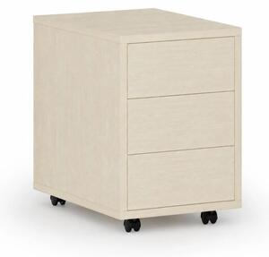 Kancelářský mobilní kontejner PRIMO WOOD, PUSH-lock, 3 zásuvky, bříza