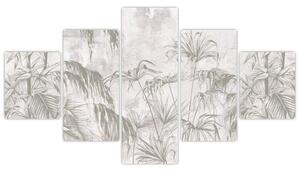 Obraz - Tropické rostliny na zdi v šedé (125x70 cm)