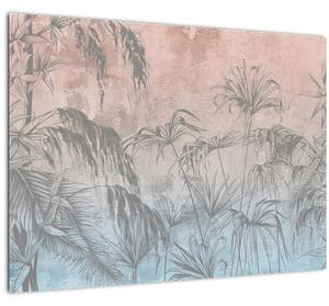 Skleněný obraz - Tropické rostliny na zdi (70x50 cm)