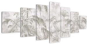 Obraz - Tropické rostliny na zdi v šedé (210x100 cm)