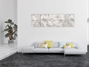 Obraz - Tropické rostliny na zdi v šedé (170x50 cm)