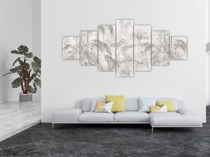 Obraz - Tropické rostliny na zdi v šedé (210x100 cm)
