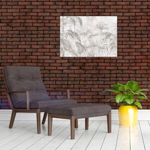 Obraz - Tropické rostliny na zdi v šedé (70x50 cm)