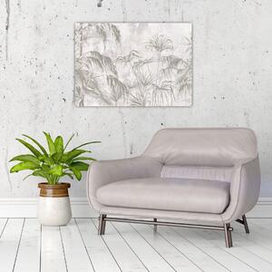 Obraz - Tropické rostliny na zdi v šedé (70x50 cm)