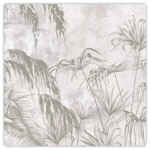 Obraz - Tropické rostliny na zdi v šedé (30x30 cm)