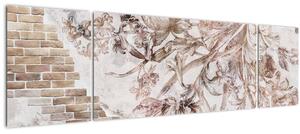 Obraz - Květinová freska na cihlové zdi (170x50 cm)