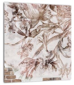 Obraz - Květinová freska na cihlové zdi (30x30 cm)