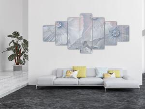 Obraz - Modré květy na zdi (210x100 cm)