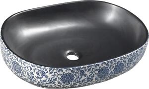 Sapho PRIORI keramické umyvadlo, 60x13, 5x40 cm, černá s modrým vzorem PI026