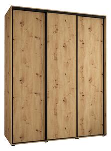 Šatní skříň s posuvnými dveřmi DAVOS 200cm | DUB Artisan / černé pojezdy
