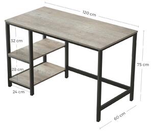 VASAGLE PC stůl industriální šedý 120 x 75 x 60 cm