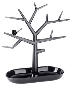 Stojan, držák na šperky, náušnice, korále, klíče, drobnosti PI:P M strom, KOZIOL (barva-ČERNÁ miska/ transp černý-antracit strom)