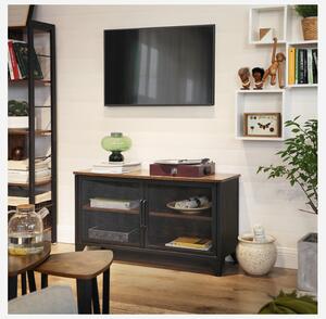 VASAGLE TV stolek černý drátěná dvířka 100 x 55 x 33 cm