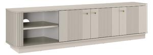 Moderní TV skříňka Vesper 3D 187 cm s kuchyňským soklem - kašmír / zlaté úchytky