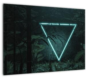 Skleněný obraz - Neonový trojúhelník v jungli (70x50 cm)