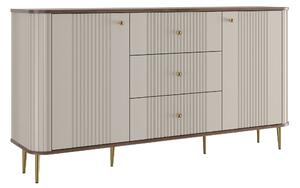 Komoda Vesper 160 cm se zásuvkami na nožkách - kašmír / ořech / zlaté nohy