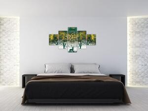 Obraz - Jeleni v zeleném lese (125x70 cm)