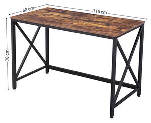 VASAGLE Psací stůl industriální, hnědý 115 x 76 cm