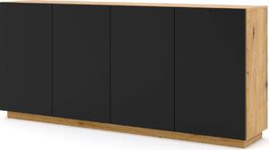Komoda AURA 4D 198 cm ARTISAN OAK / BLACK MATT - Příborník - Vysoká komoda se 4 dvířky