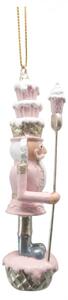 Růžová závěsná dekorace socha Louskáček s muffinky – 3x3x11 cm