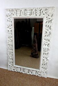 Zrcadlo DREAM bílé, 120x80 cm, exotické dřevo, ruční práce