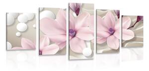 5-dílný obraz magnolie na abstraktním pozadí Varianta: 100x50