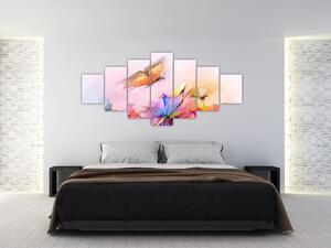 Obraz - Motýl nad květinou, abstrakce (210x100 cm)