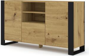 Komoda MONDI 158 cm Příborník Highboard Cabinet Řemeslně zpracovaný dub Černé nohy