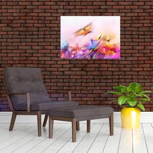 Obraz - Motýl nad květinou, abstrakce (70x50 cm)