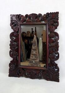 Zrcadlo TULIP hnědá , 80x60 cm, exotické dřevo, ruční práce