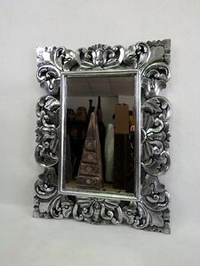 Zrcadlo TULIP stříbrné, 80x60 cm, exotické dřevo, ruční práce