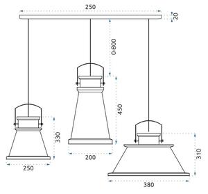 Toolight - Závěsná stropní lampa Asti ABC - černá/zlatá - APP177-3CP